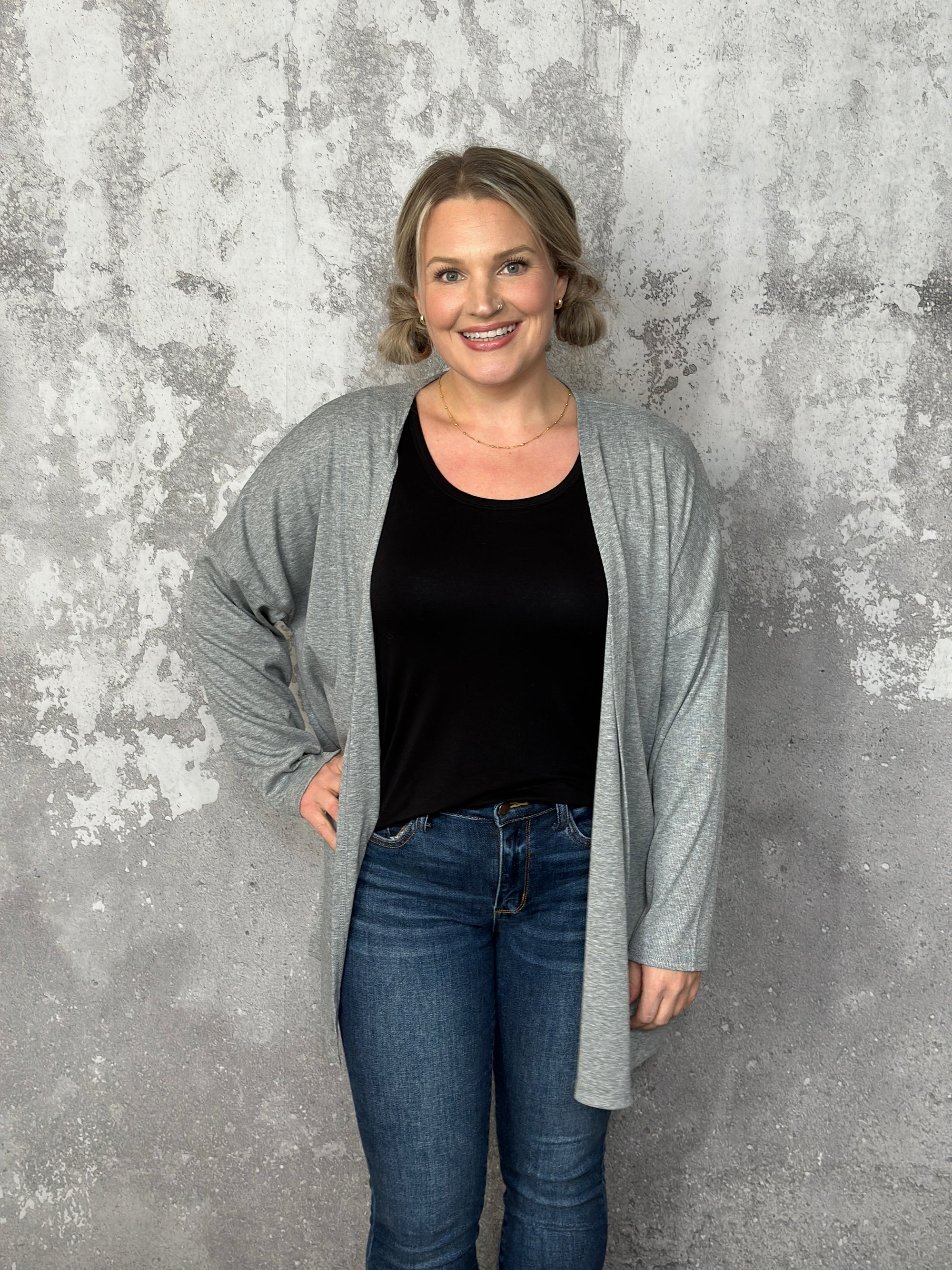 Doorcrasher - Basic Ribbed Cardigan - Grey (Small - 3X) - FINAL SALE