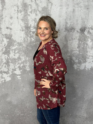 Doorcrasher - Pattern Cardigan - Burgundy (Small - 3X) - FINAL SALE