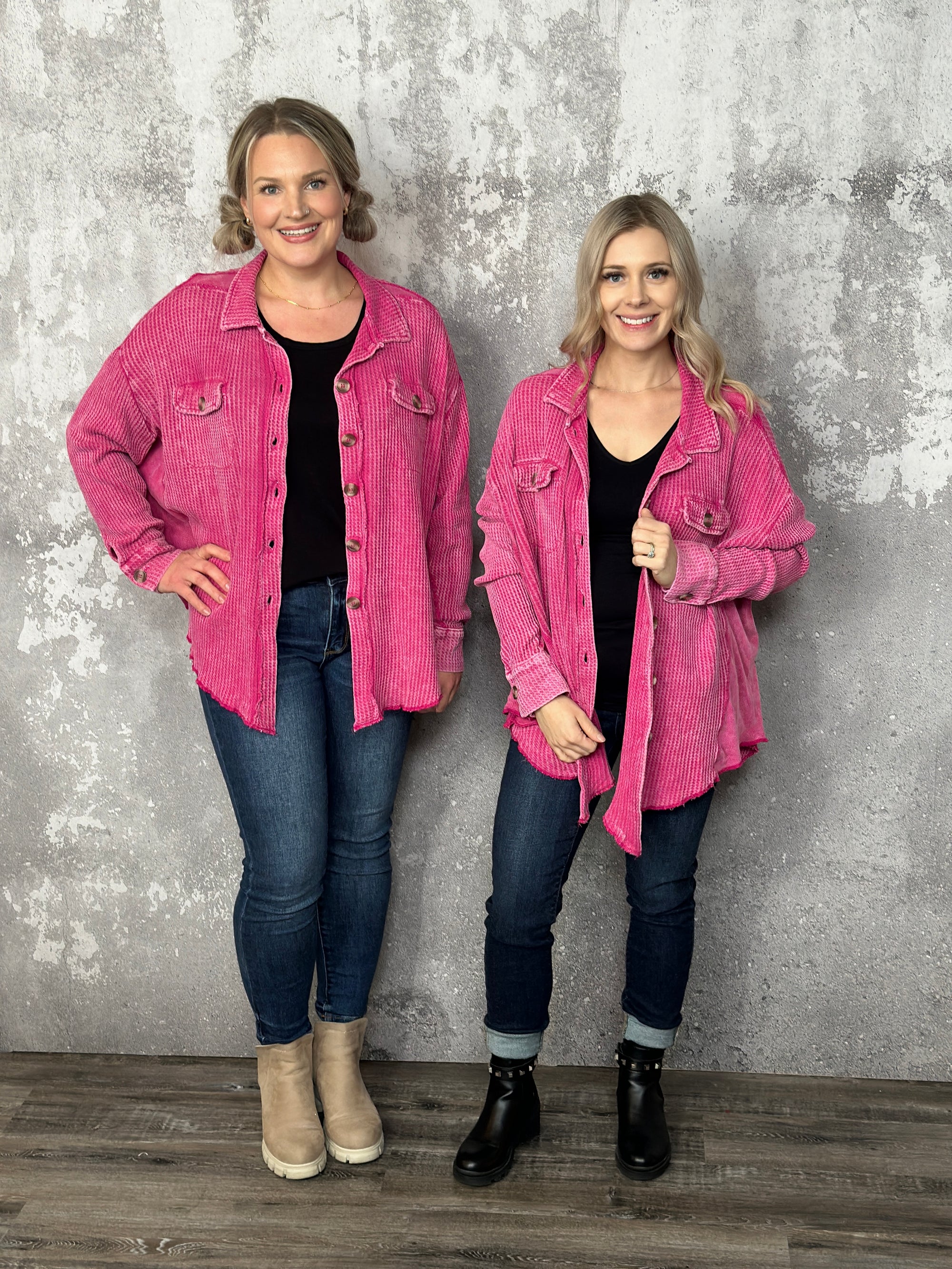 Doorcrasher - Waffle Button Shacket - Magenta - Final Sale