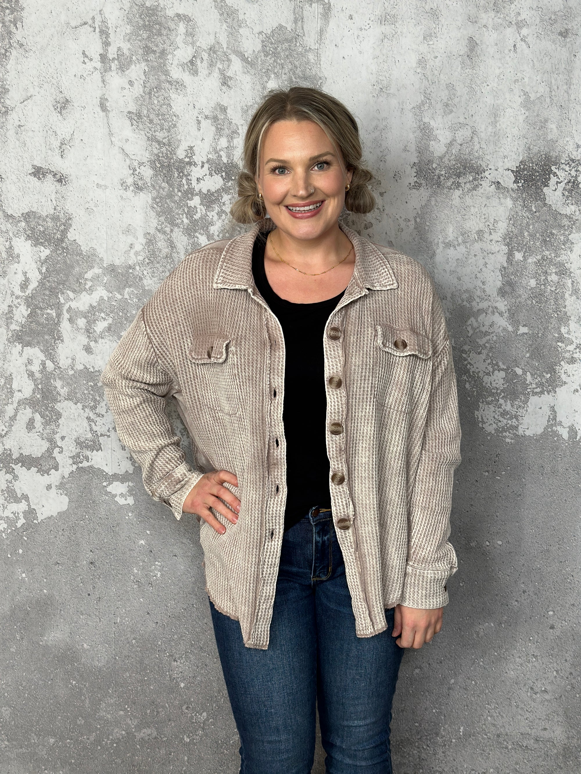 Doorcrasher - Waffle Button Shacket - Sand - Final Sale