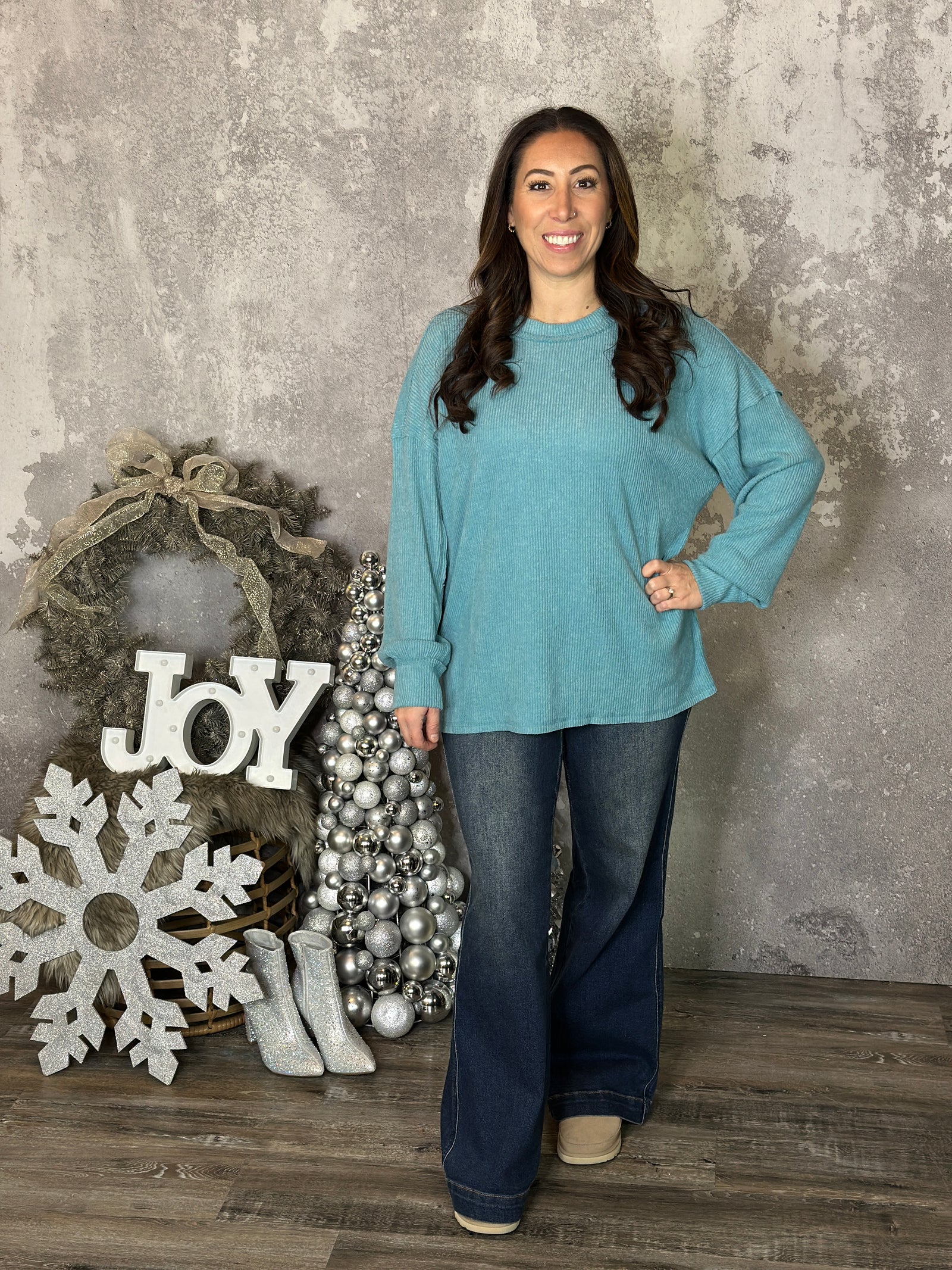 DOORCRASHER - Ribbed Hacci Long Sleeve - Teal (Small - 3X) - FINAL SALE