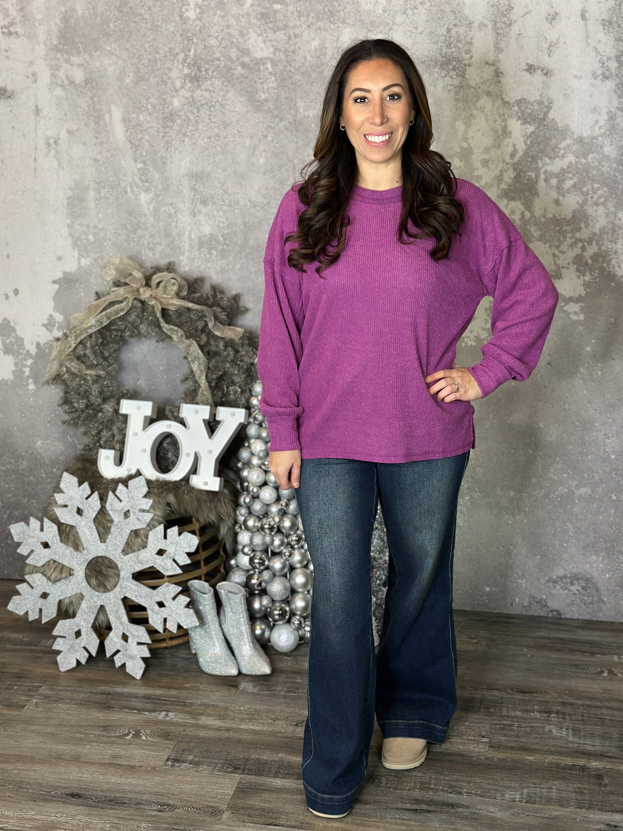 DOORCRASHER - Ribbed Hacci Long Sleeve - Plum (Small - 3X) - FINAL SALE