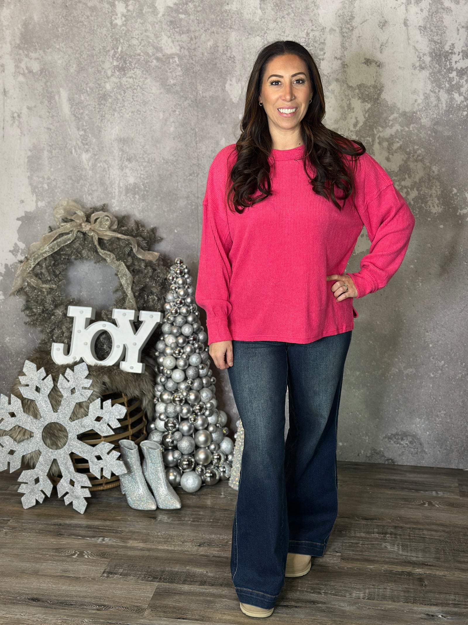 DOORCRASHER - Ribbed Hacci Long Sleeve - Hot Pink (Small - 3X) - FINAL SALE