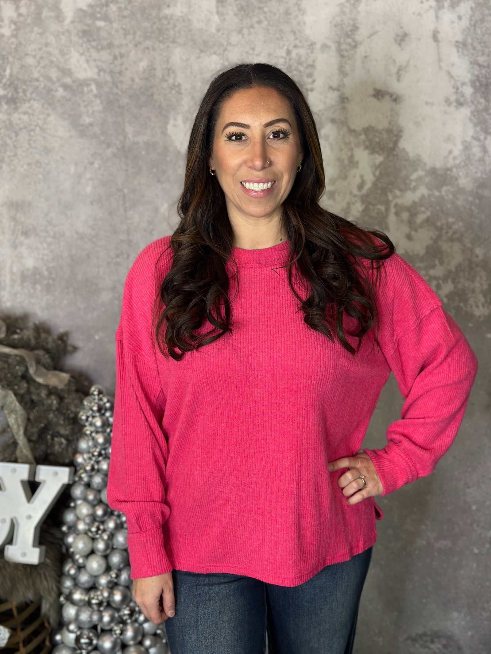 DOORCRASHER - Ribbed Hacci Long Sleeve - Hot Pink (Small - 3X) - FINAL SALE