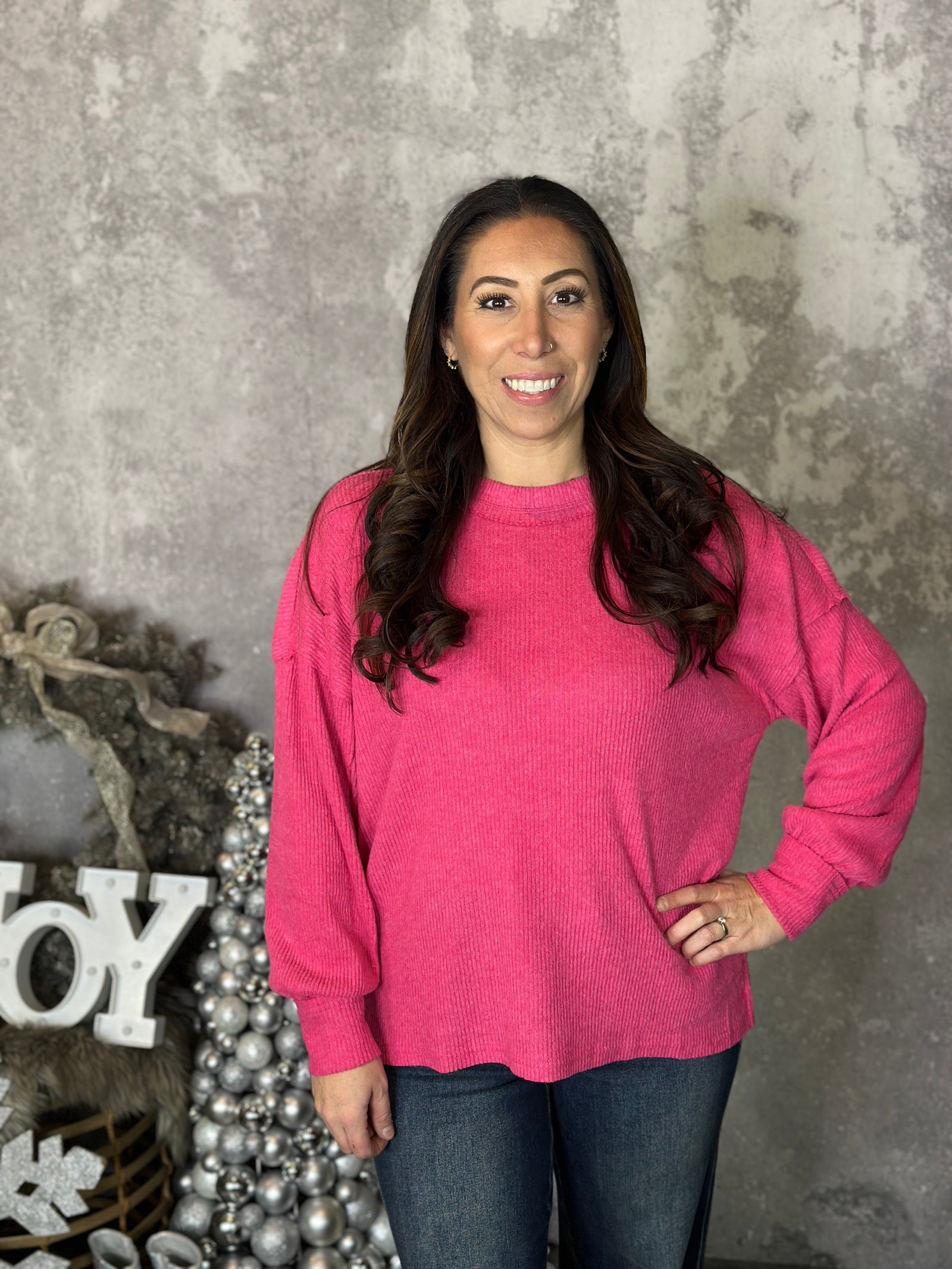 DOORCRASHER - Ribbed Hacci Long Sleeve - Fuchsia (Small - 3X) - FINAL SALE