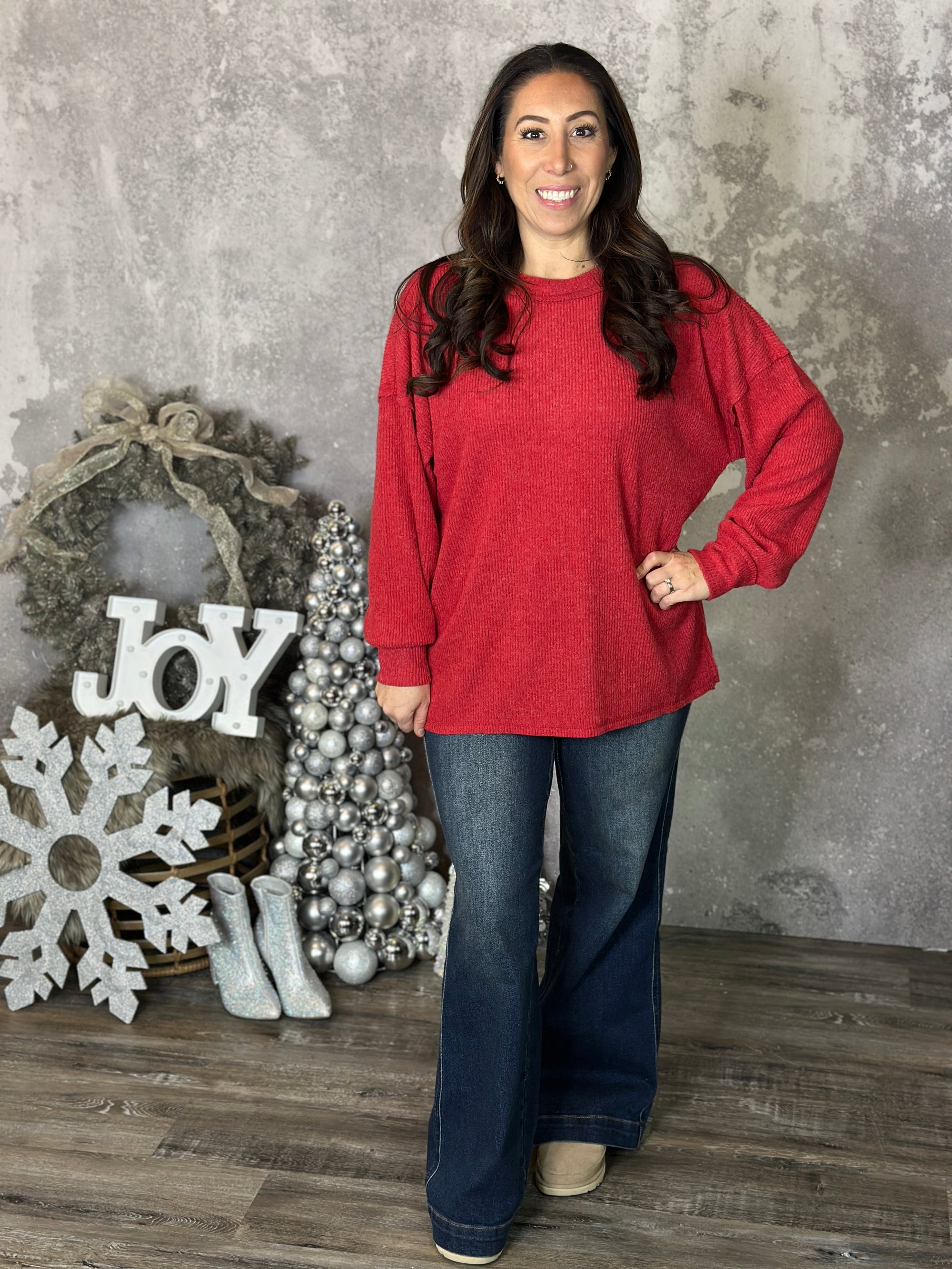 DOORCRASHER - Ribbed Hacci Long Sleeve - Red (Small - 3X) - FINAL SALE