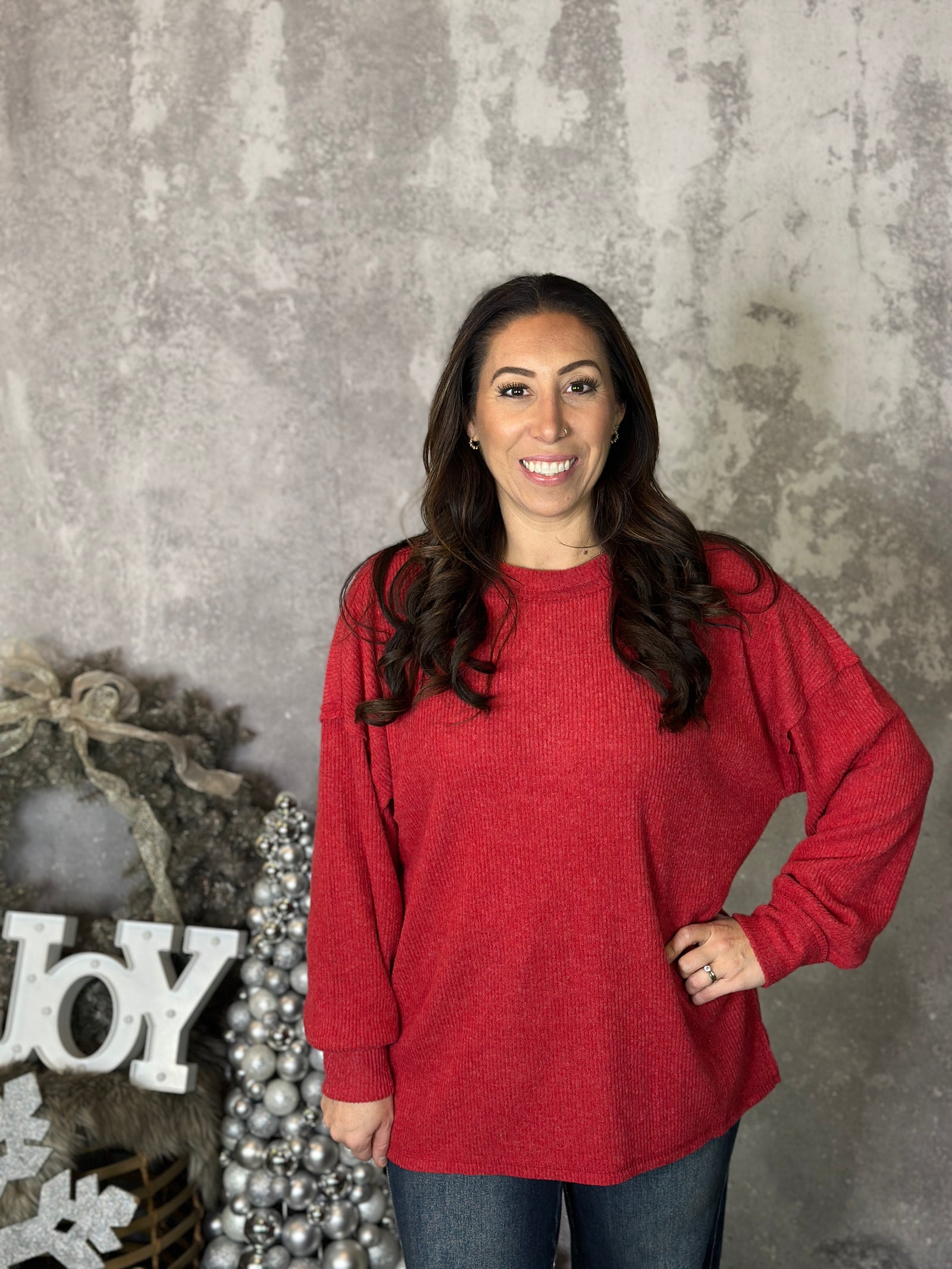 DOORCRASHER - Ribbed Hacci Long Sleeve - Red (Small - 3X) - FINAL SALE