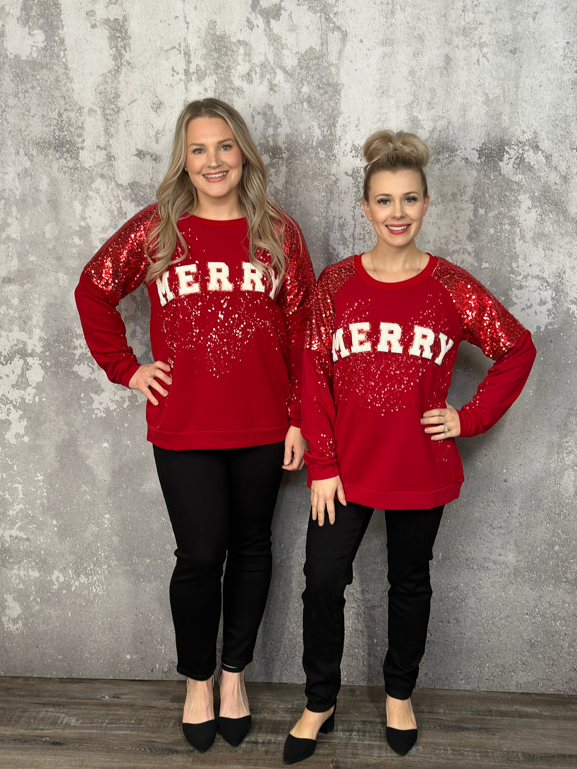 Merry Sequin Bleach Splatter Sweater (Small - 3X)