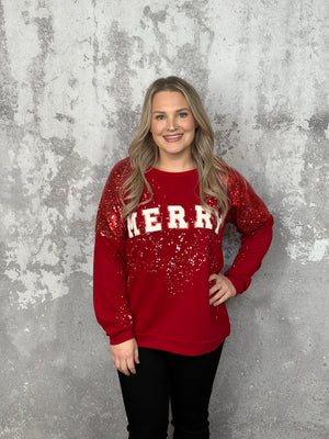 Merry Sequin Bleach Splatter Sweater (Small - 3X)