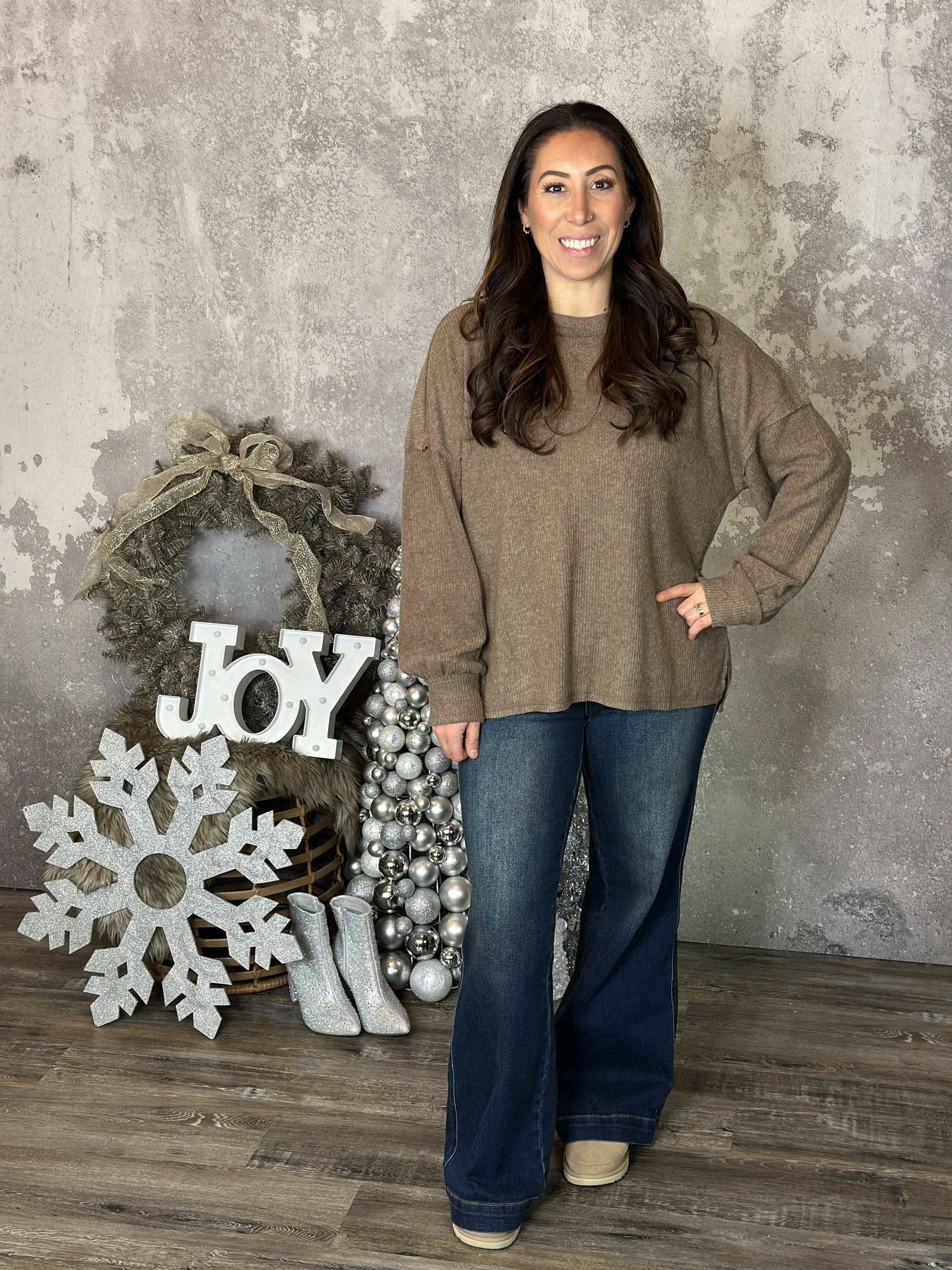 DOORCRASHER - Ribbed Hacci Long Sleeve - Mocha (Small - 3X) - FINAL SALE