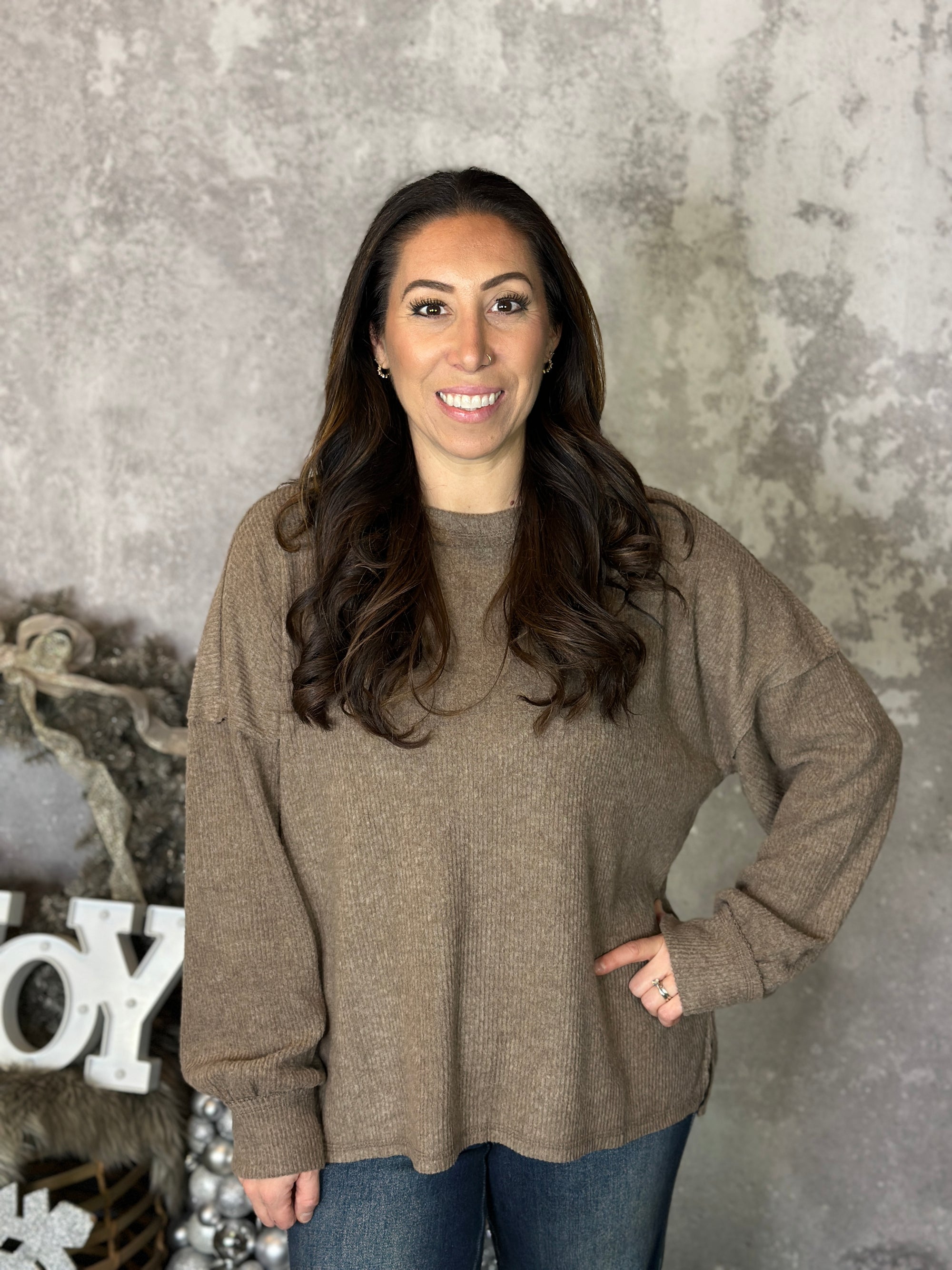 DOORCRASHER - Ribbed Hacci Long Sleeve - Mocha (Small - 3X) - FINAL SALE