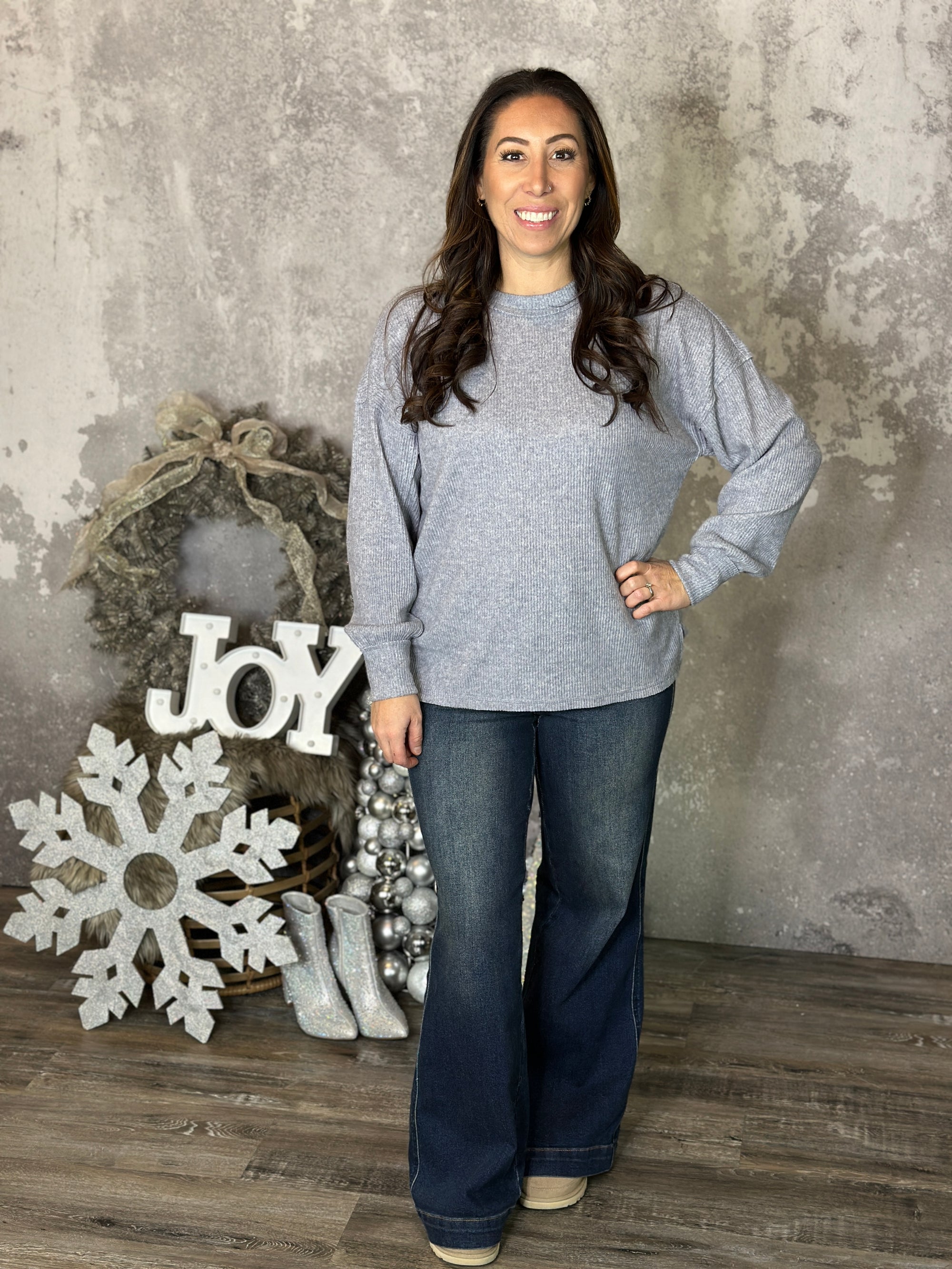 DOORCRASHER - Ribbed Hacci Long Sleeve - Grey (Small - 3X) - FINAL SALE