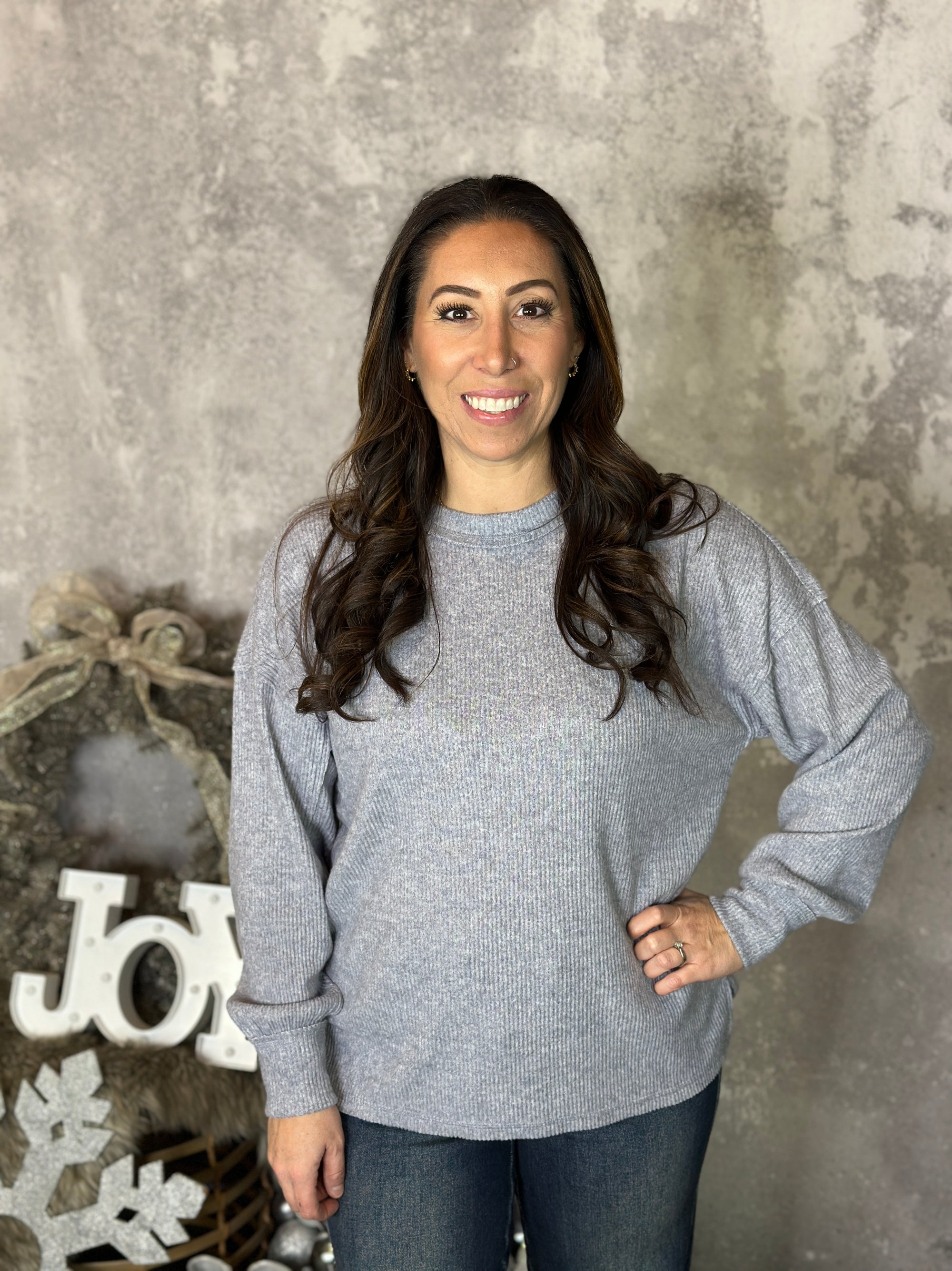 DOORCRASHER - Ribbed Hacci Long Sleeve - Grey (Small - 3X) - FINAL SALE