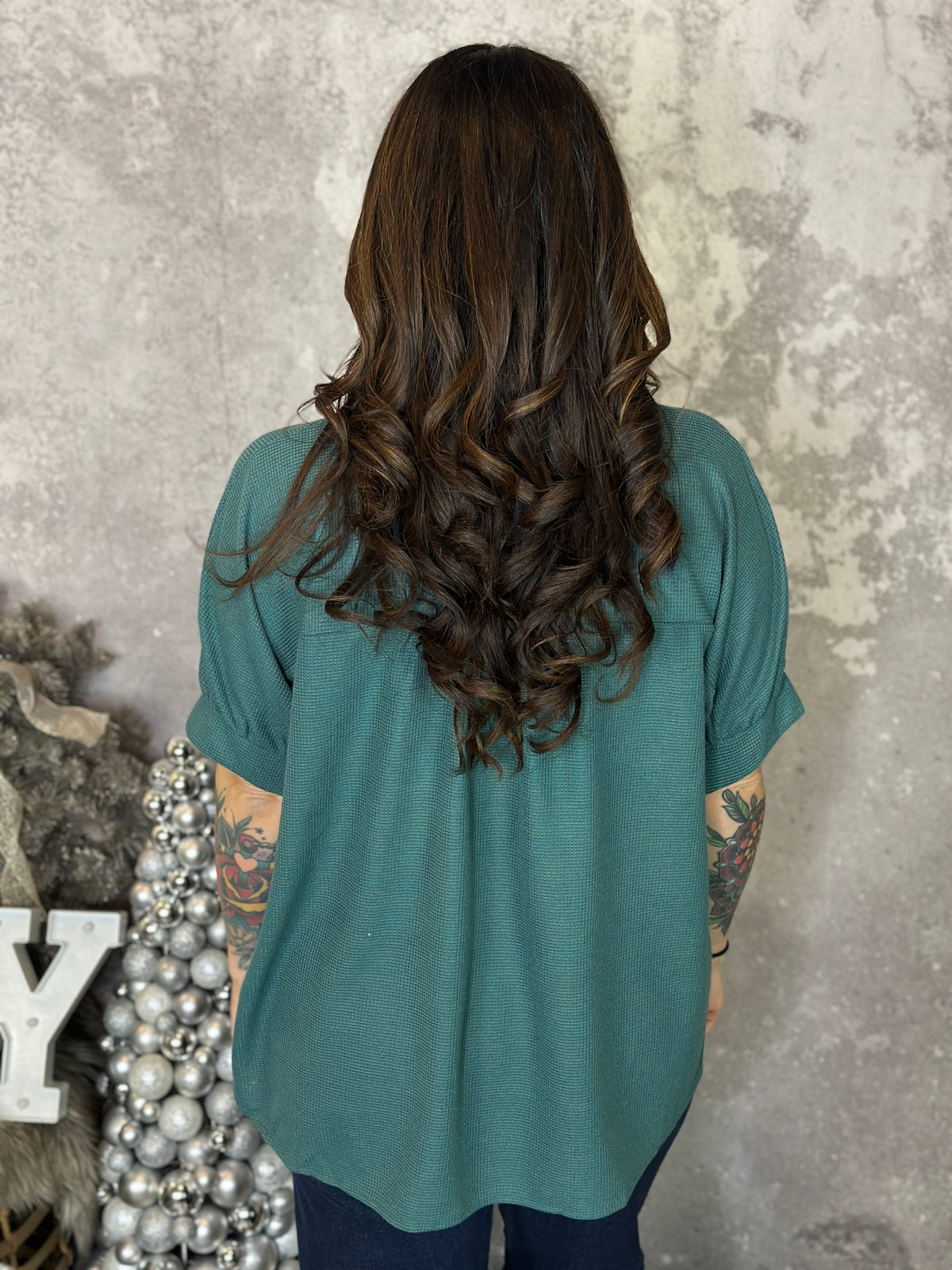 Teal Short Sleeve Collared Button Up Top
