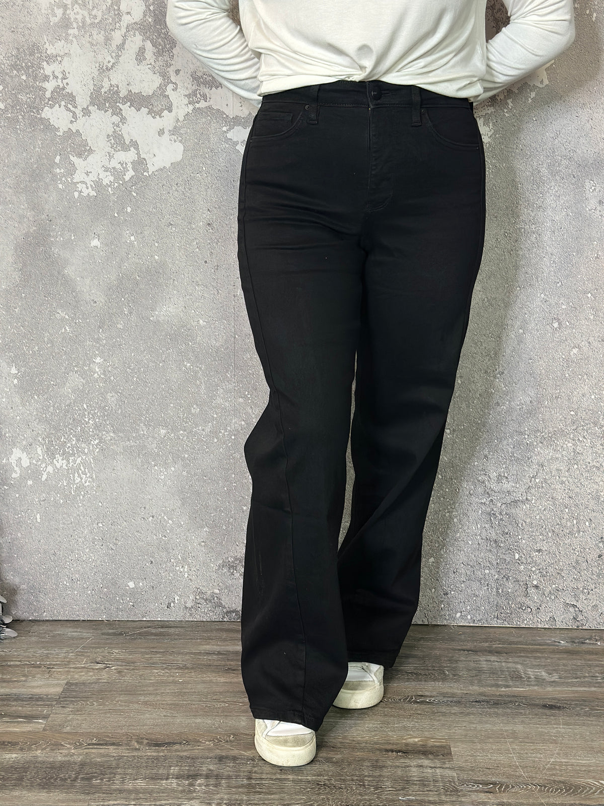 RFM Wide Leg Side Seam Tummy Control Black Jean (sizes 24-24W)