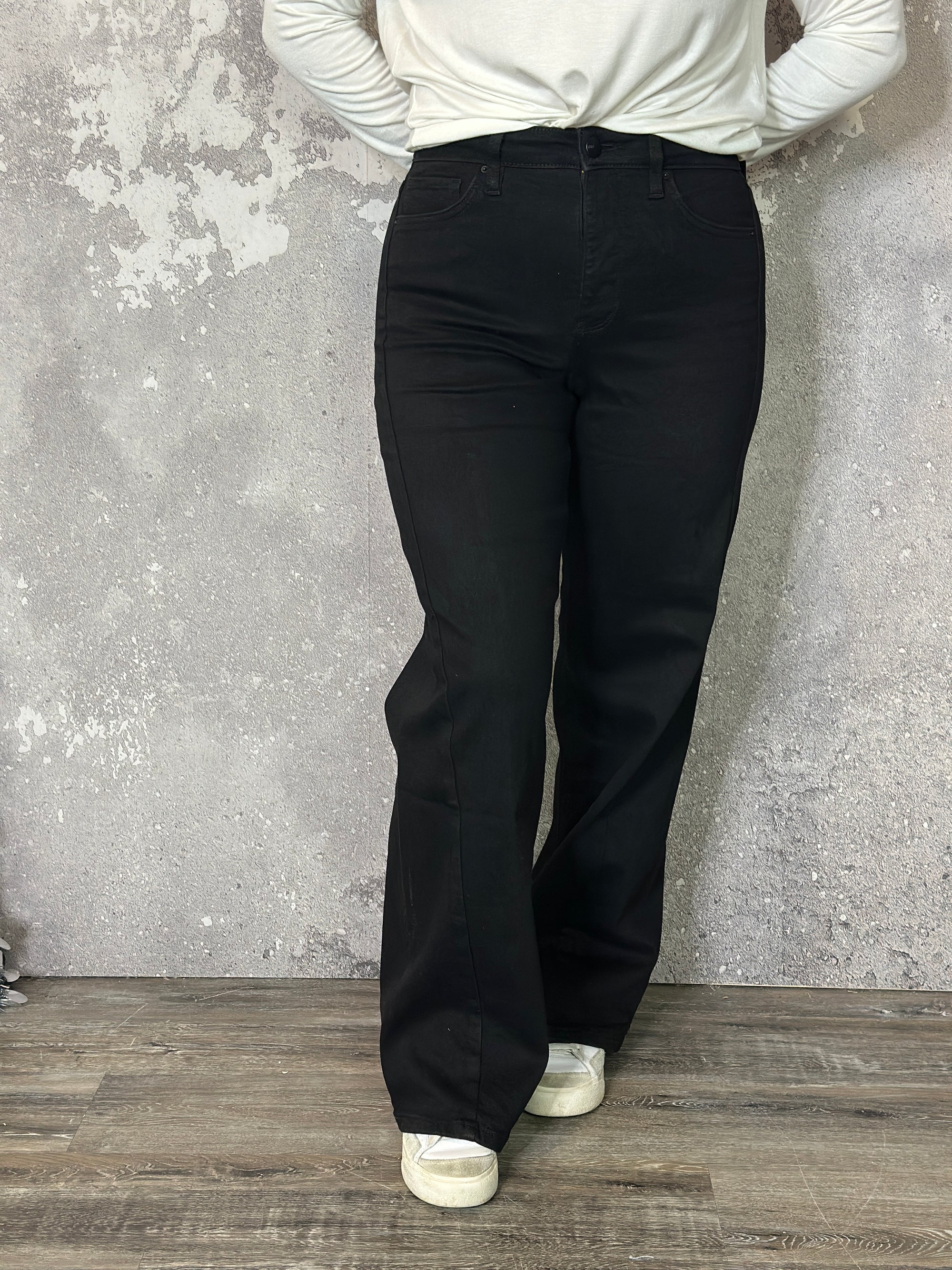 RFM Wide Leg Side Seam Tummy Control Black Jean (sizes 24-24W)