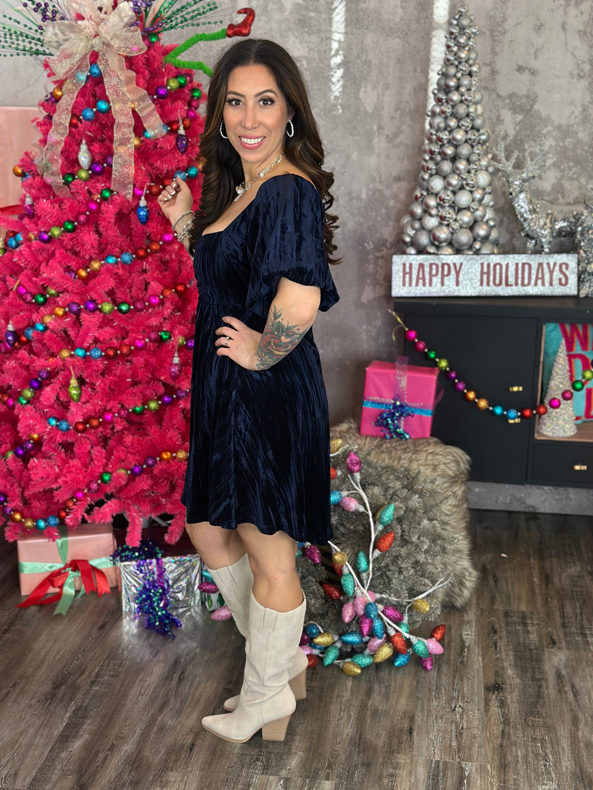 Blue Crushed Velvet Dress  (Small - 3X)