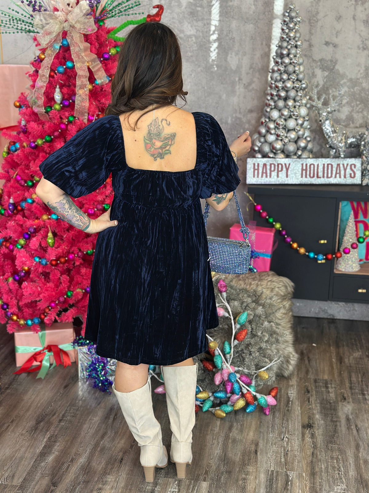 Blue Crushed Velvet Dress  (Small - 3X)