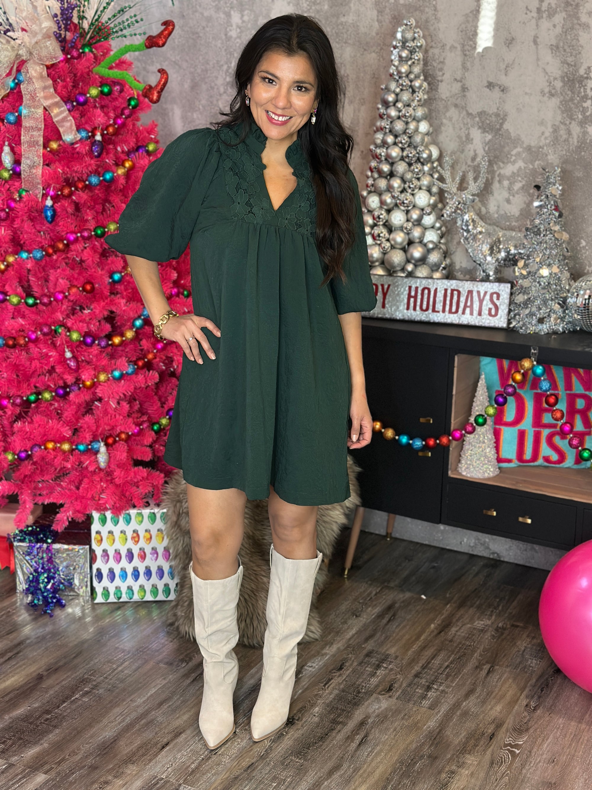 Green Floral Lace Dress (Small - 2X)