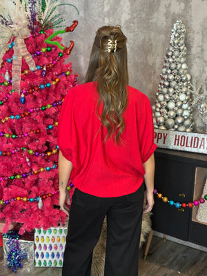 Short Sleeve Plaid Lux Top - Red (Small - 2X)