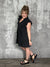 Mineral Wash French Terry Black Vneck Dress (Small - 2X) - FINAL SALE