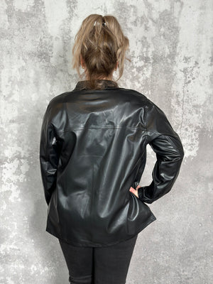 Faux Leather Shacket - Black (RESTOCK Low Inventory)