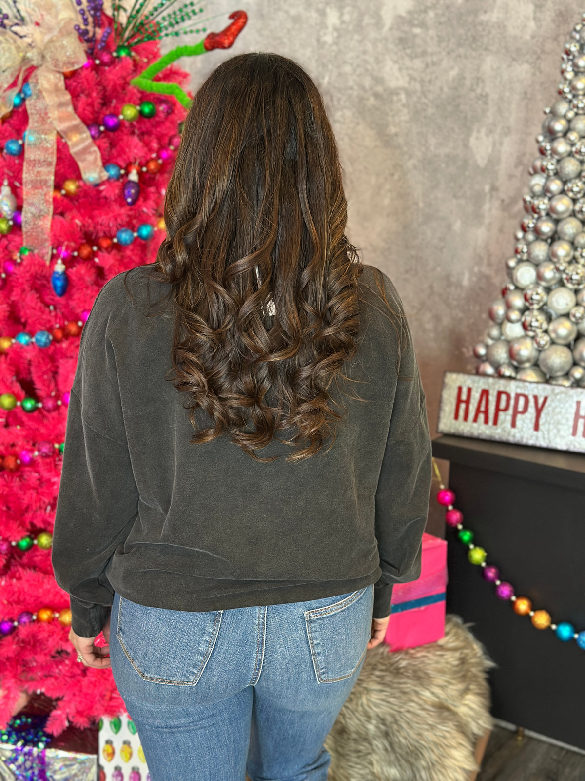 Mineral Wash Merry Pearl Rhinestone Crewneck (Small - 3X)