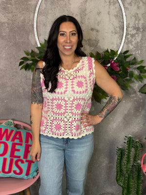 Granny Square Sweater vest - Pink (Small - 3X)