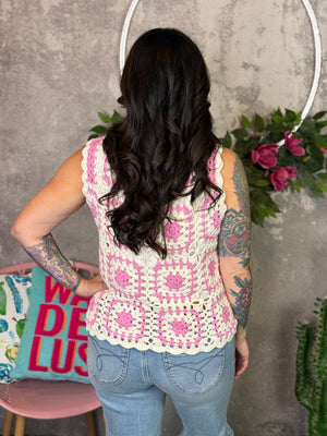 Granny Square Sweater vest - Pink (Small - 3X)