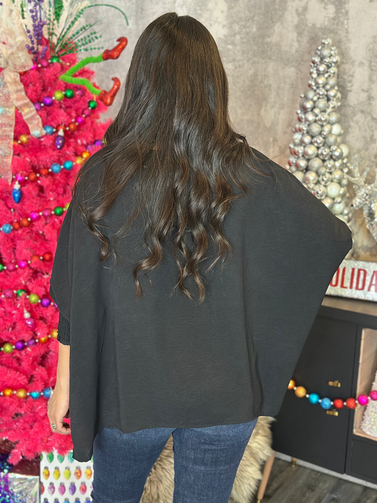 Black 3/4 Sleeve Rhinestone Top  (Small - 3X)