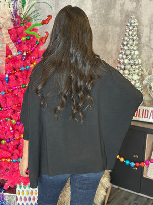 Black 3/4 Sleeve Rhinestone Top  (Small - 3X)