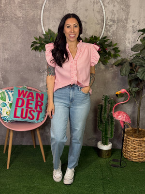 Seersucker Ruffle Top- Pink (Small - 2X)