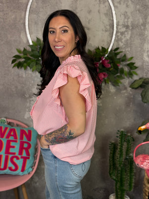 Seersucker Ruffle Top- Pink (Small - 2X)