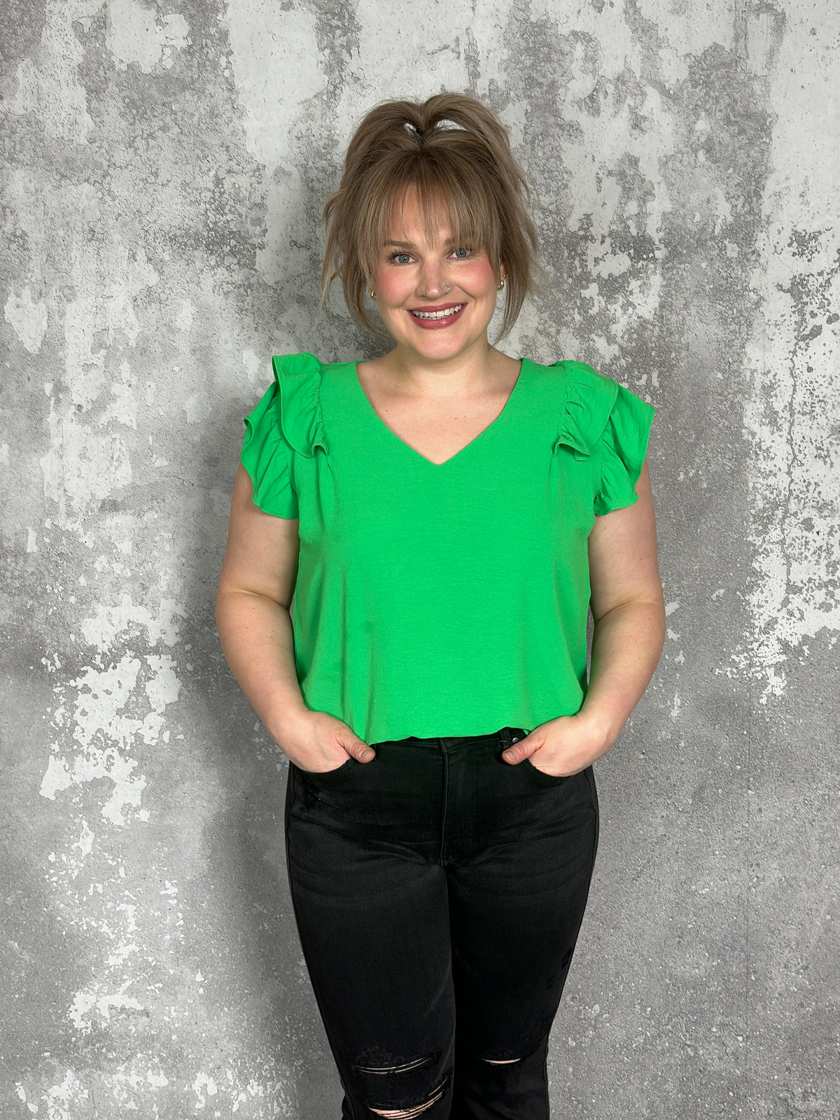 The Olivia Ruffle Top - Green