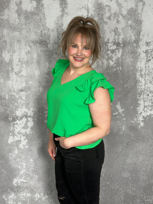 The Olivia Ruffle Top - Green