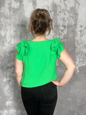 The Olivia Ruffle Top - Green