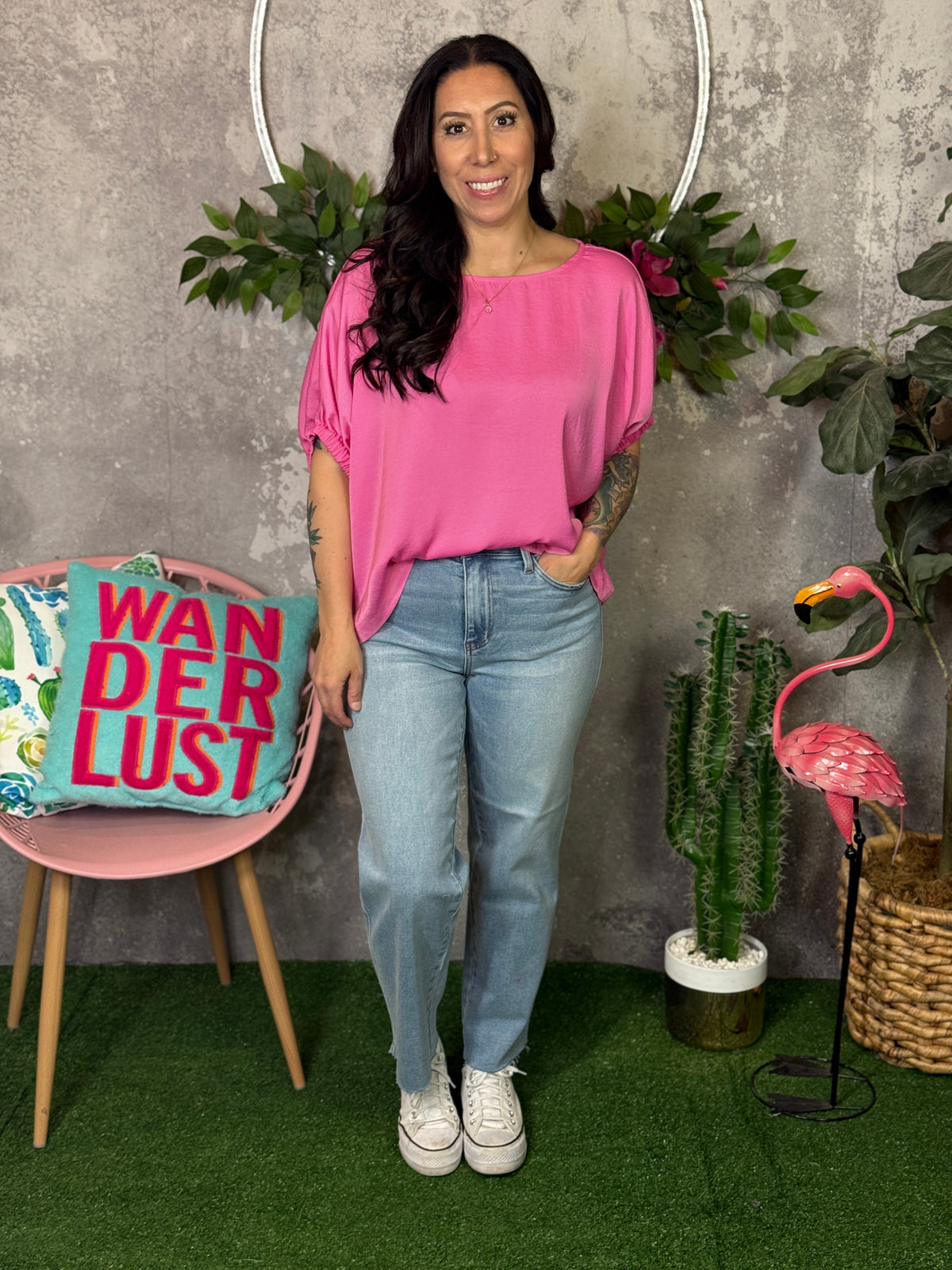 Pink Dolman Flow Top