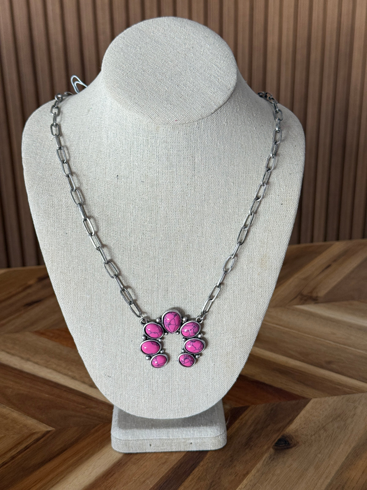 Pink Squash Turquoise Paperclip Necklace