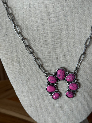Pink Squash Turquoise Paperclip Necklace