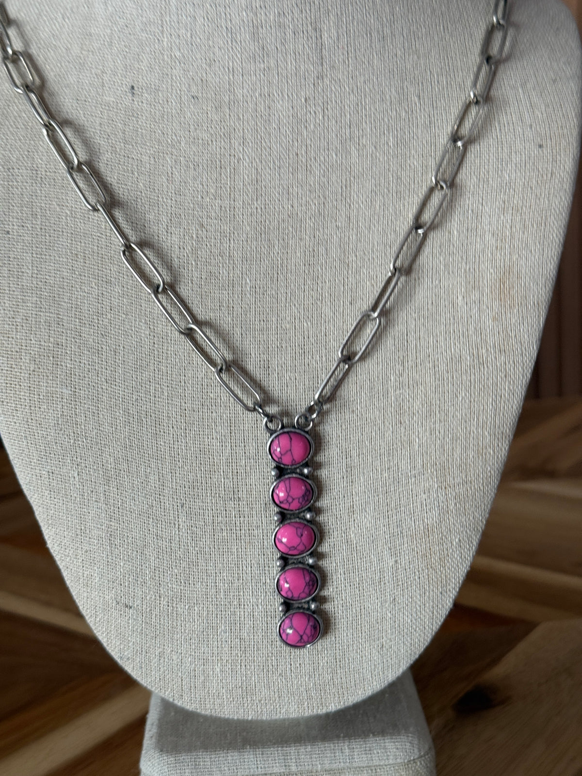 Pink Turquoise Drop Paperclip Necklace