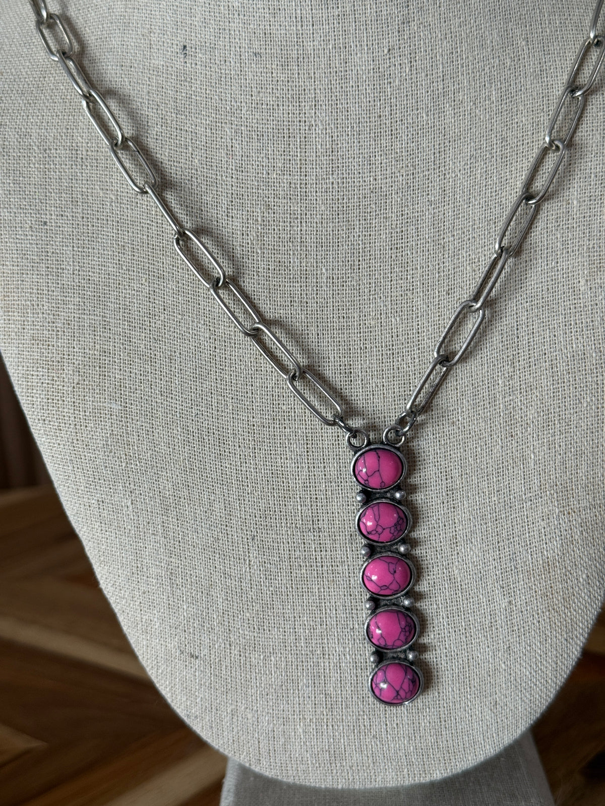 Pink Turquoise Drop Paperclip Necklace