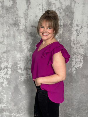 The Olivia Ruffle Top - Purple (Small - 2X)