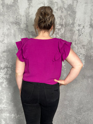 The Olivia Ruffle Top - Purple (Small - 2X)