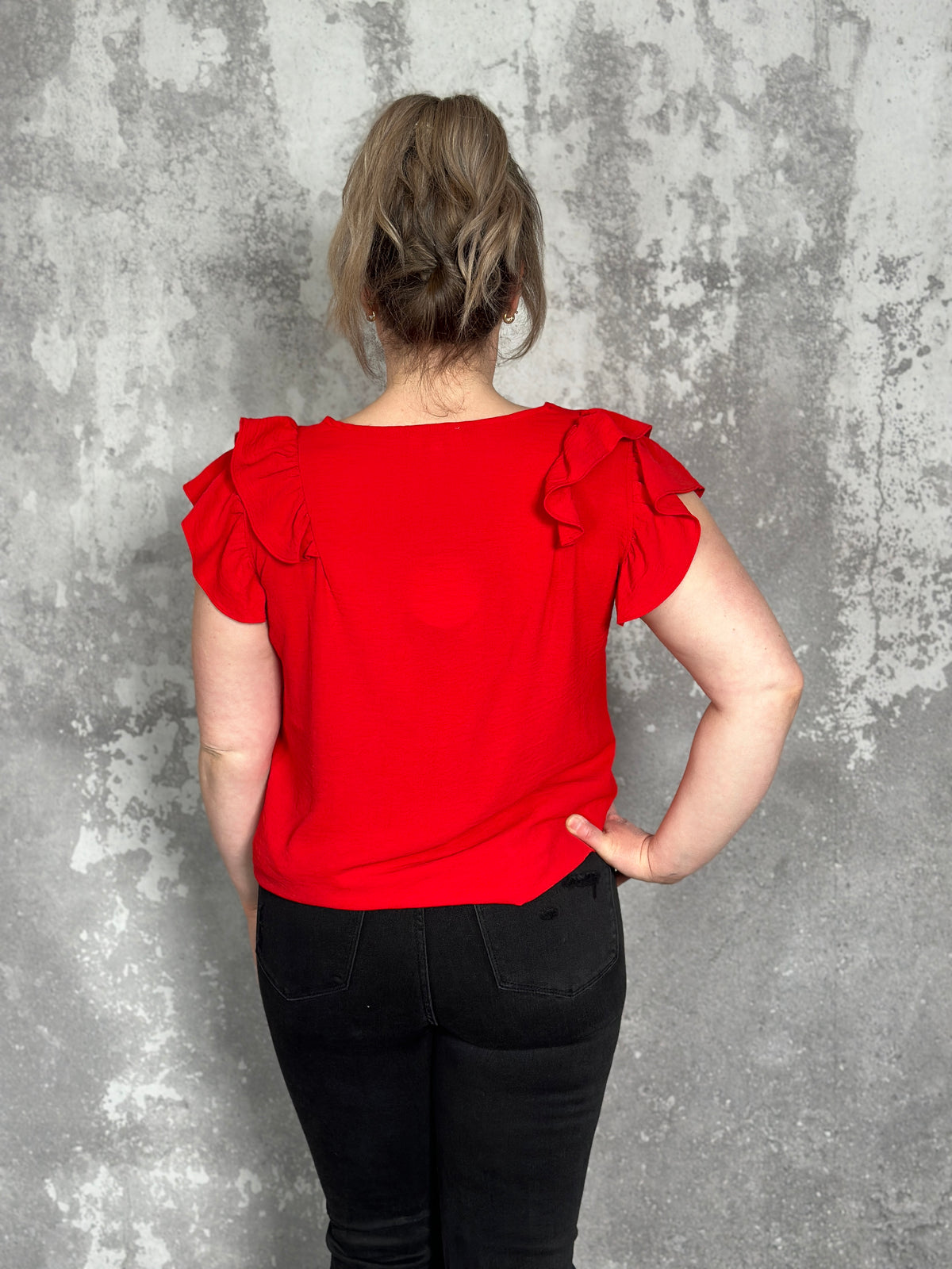 The Olivia Ruffle Top - Red (Small - 2X)