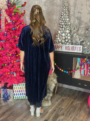 Pleated Velvet Duster/Dress - Navy