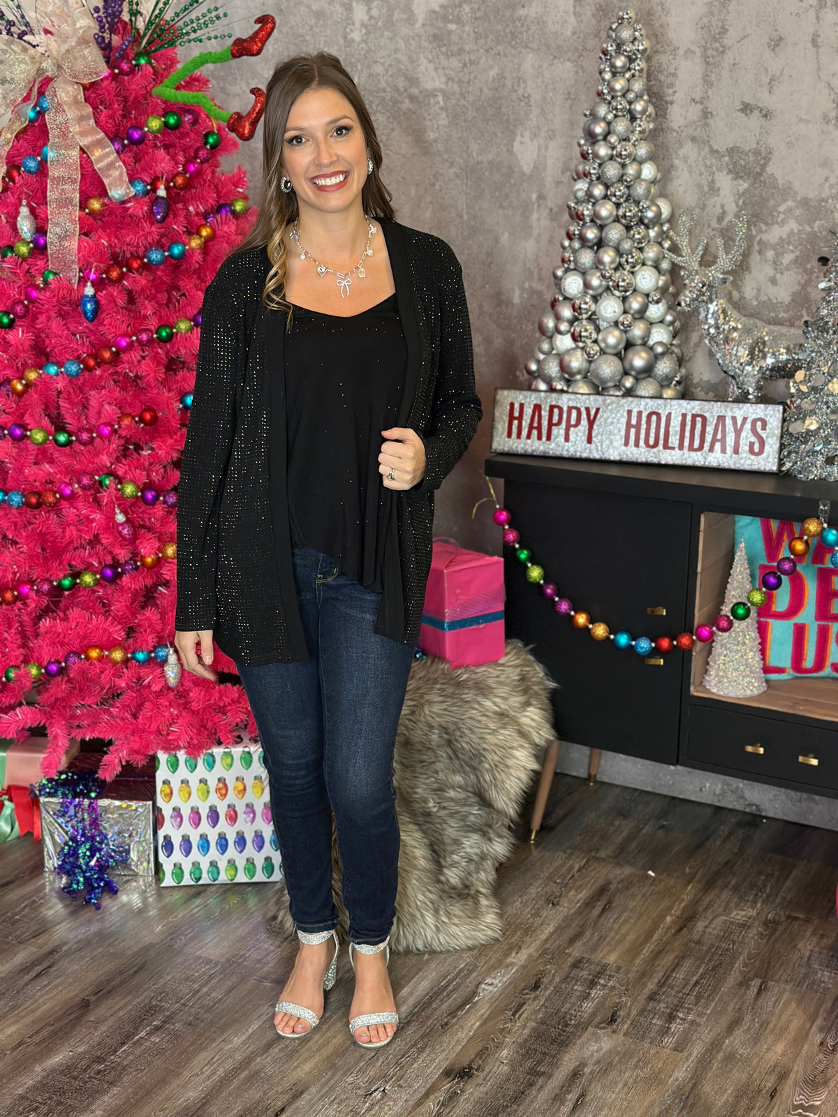 Black All Over Glitz Cardigan (Small - 3X)