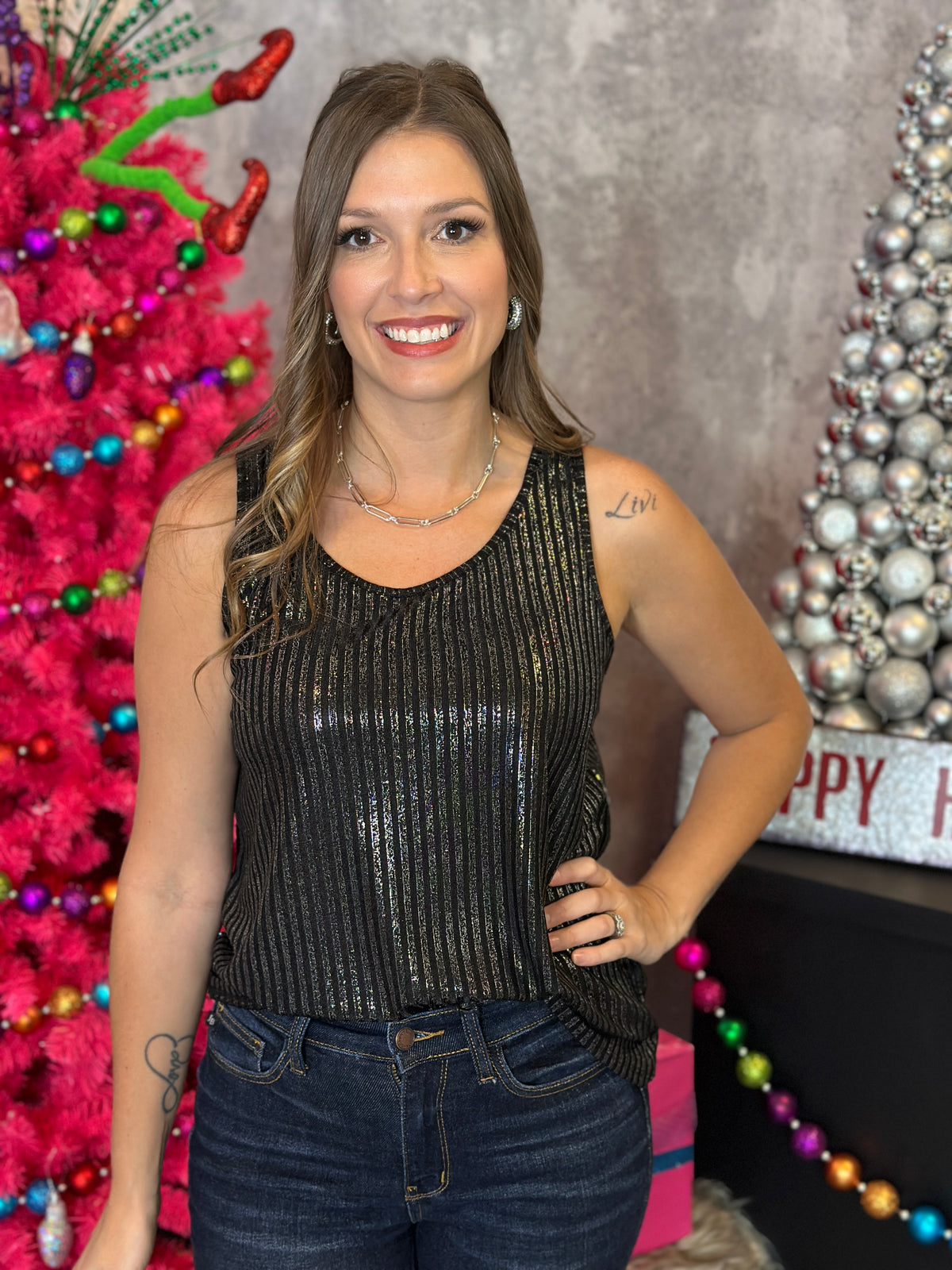 Two Piece Glitter Tank/Cardigan  - (Small - 3X)