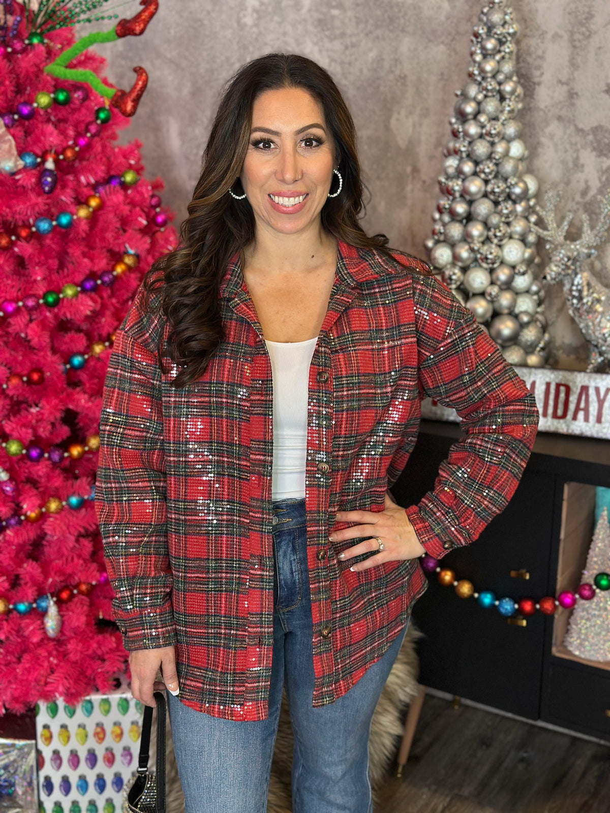 Red Sequin Shacket (Small - 3X)