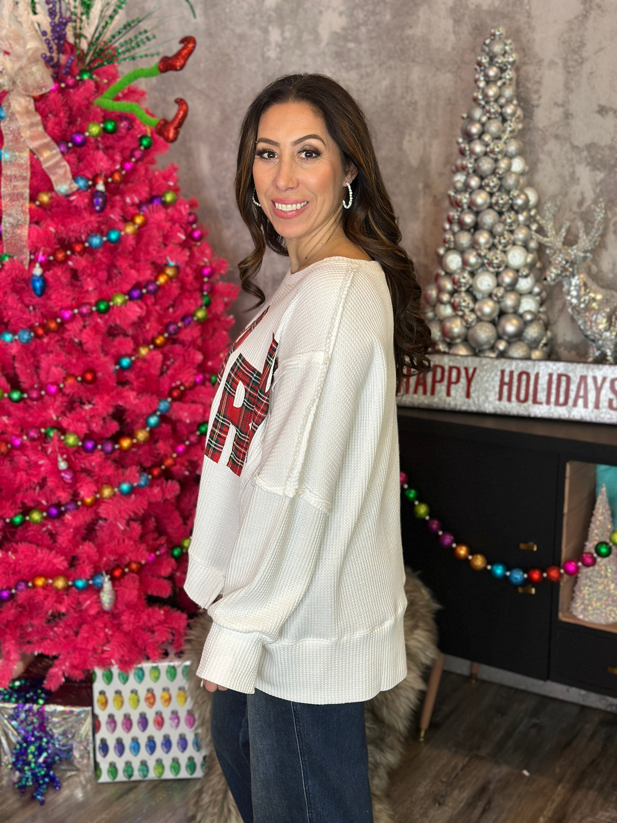 Merry Waffle Top - White - FINAL SALE