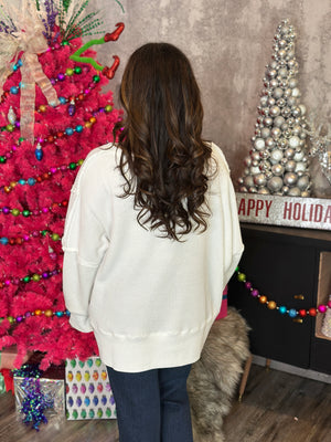 Merry Waffle Top - White - FINAL SALE